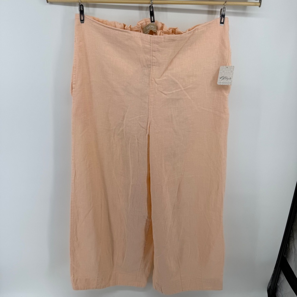 Free People Free-est Pale Peach Wide Leg Crop Linen Blend Pants OB2179649 L NEW
